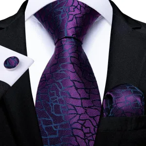 DiBanGu Silk Tie Purple Novelty Mens Tie Pocket Square Cufflinks Set Luxury