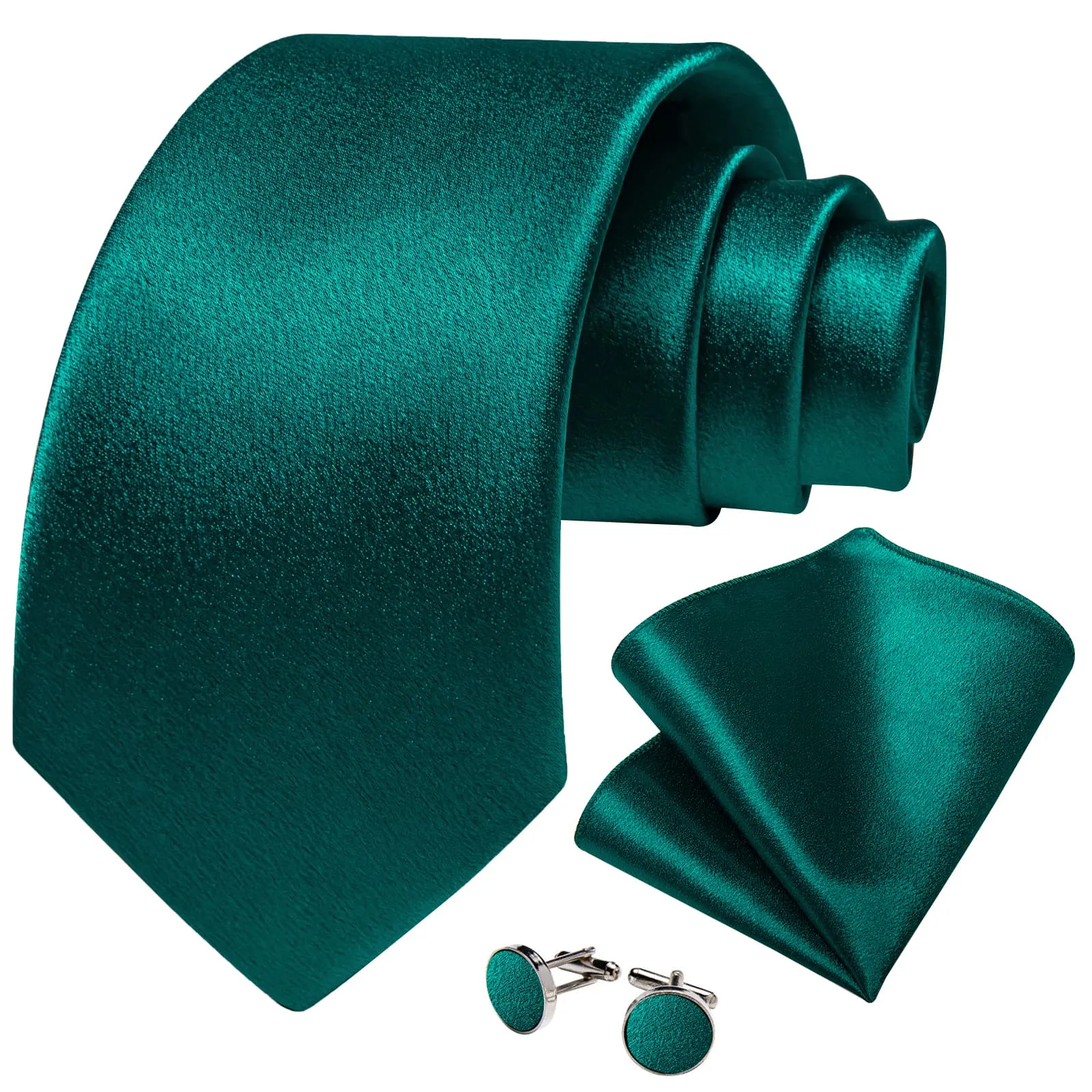 DiBanGu Silk Tie Shining Pine Green Solid Mens Tuxedo Work Dresses Tie Handkerchief Cufflinks Set