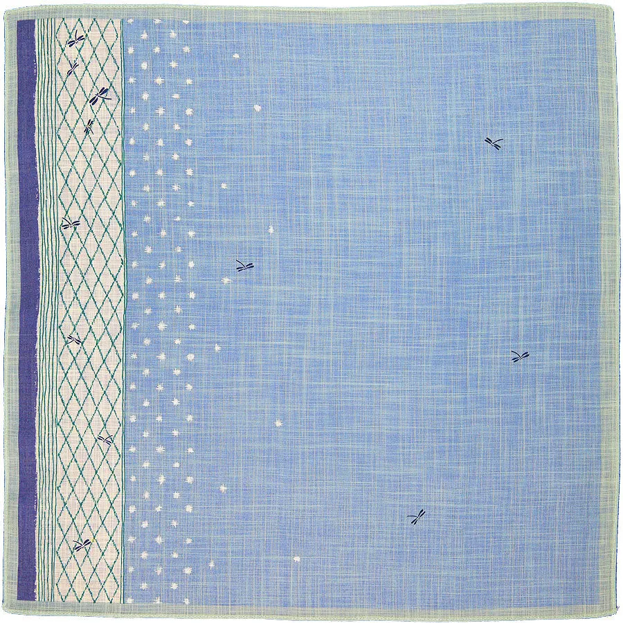 Dragonfly Motif Cotton Handkerchief - Light Blue