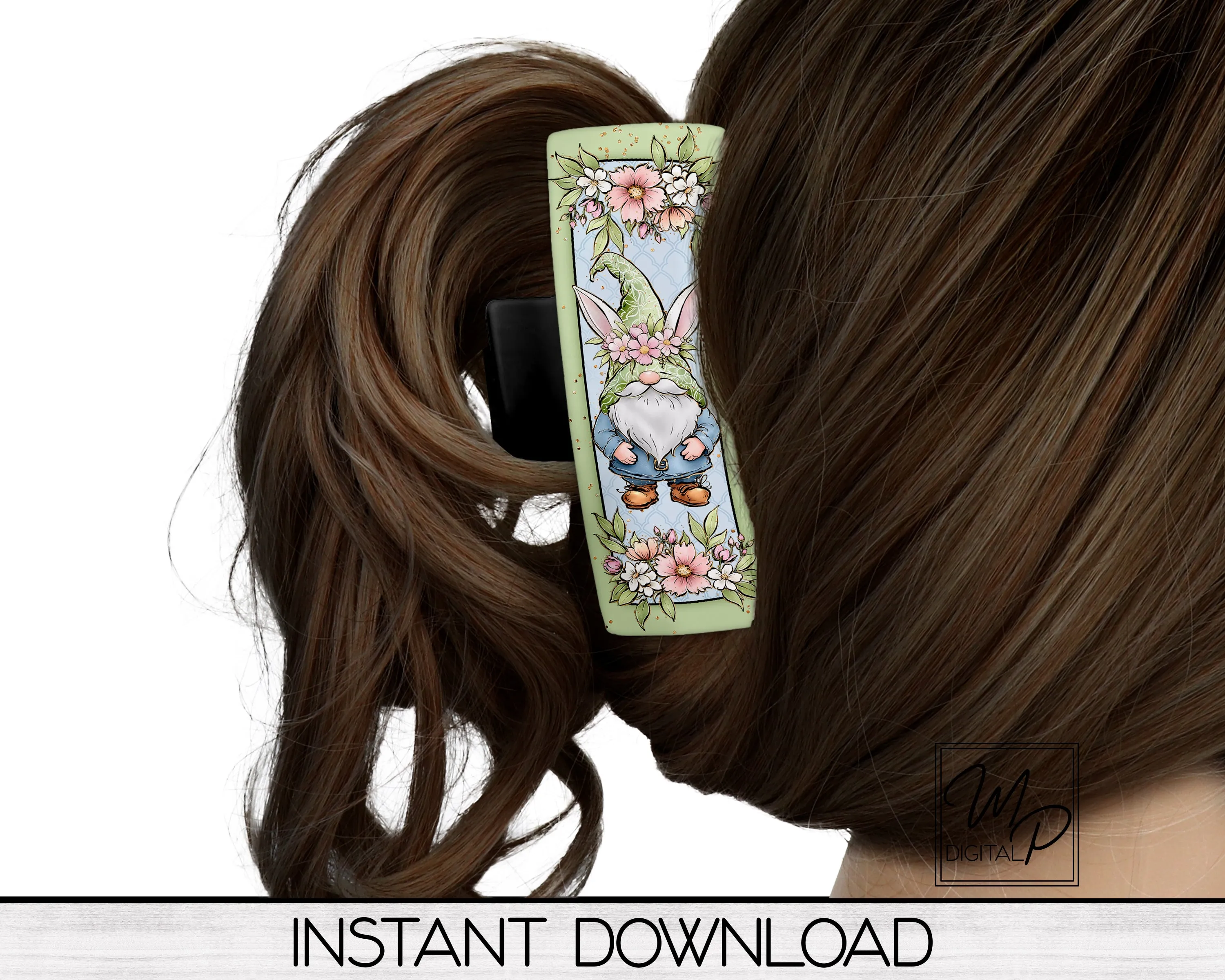 Easter Bunny Gnome Hair Clip PNG Sublimation Design, Digital Download