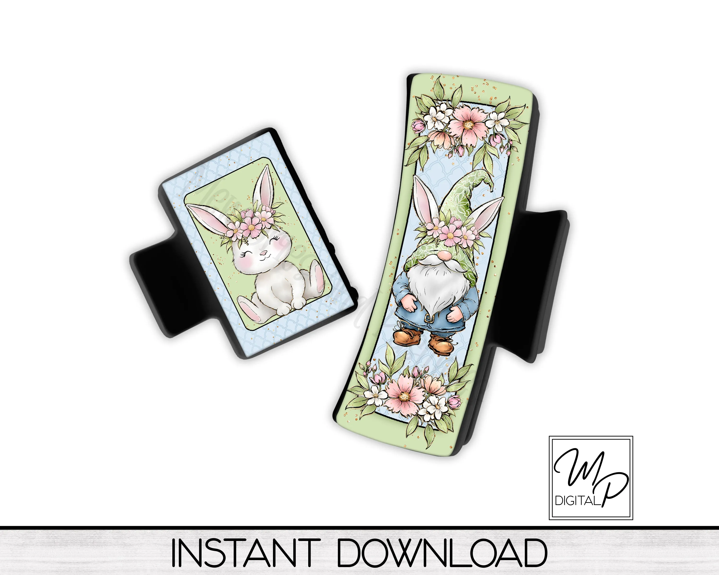 Easter Bunny Gnome Hair Clip PNG Sublimation Design, Digital Download