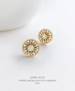 EDEN   ELIE Striped Medallion stud earrings - mint