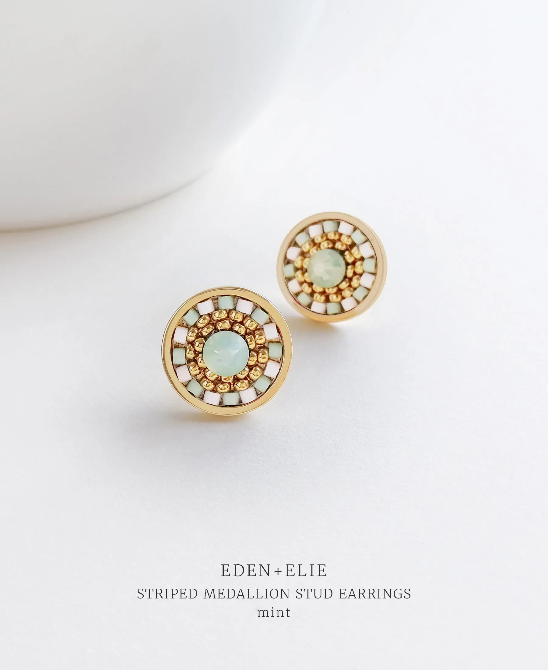 EDEN   ELIE Striped Medallion stud earrings - mint