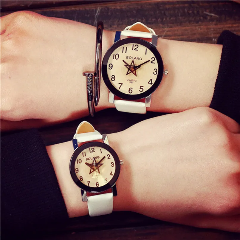 Excellent Quality Korean Couple Womens Watches Mens Analog Quartz Watches for Gift Leather Wristwatches Relogio Feminino Clock