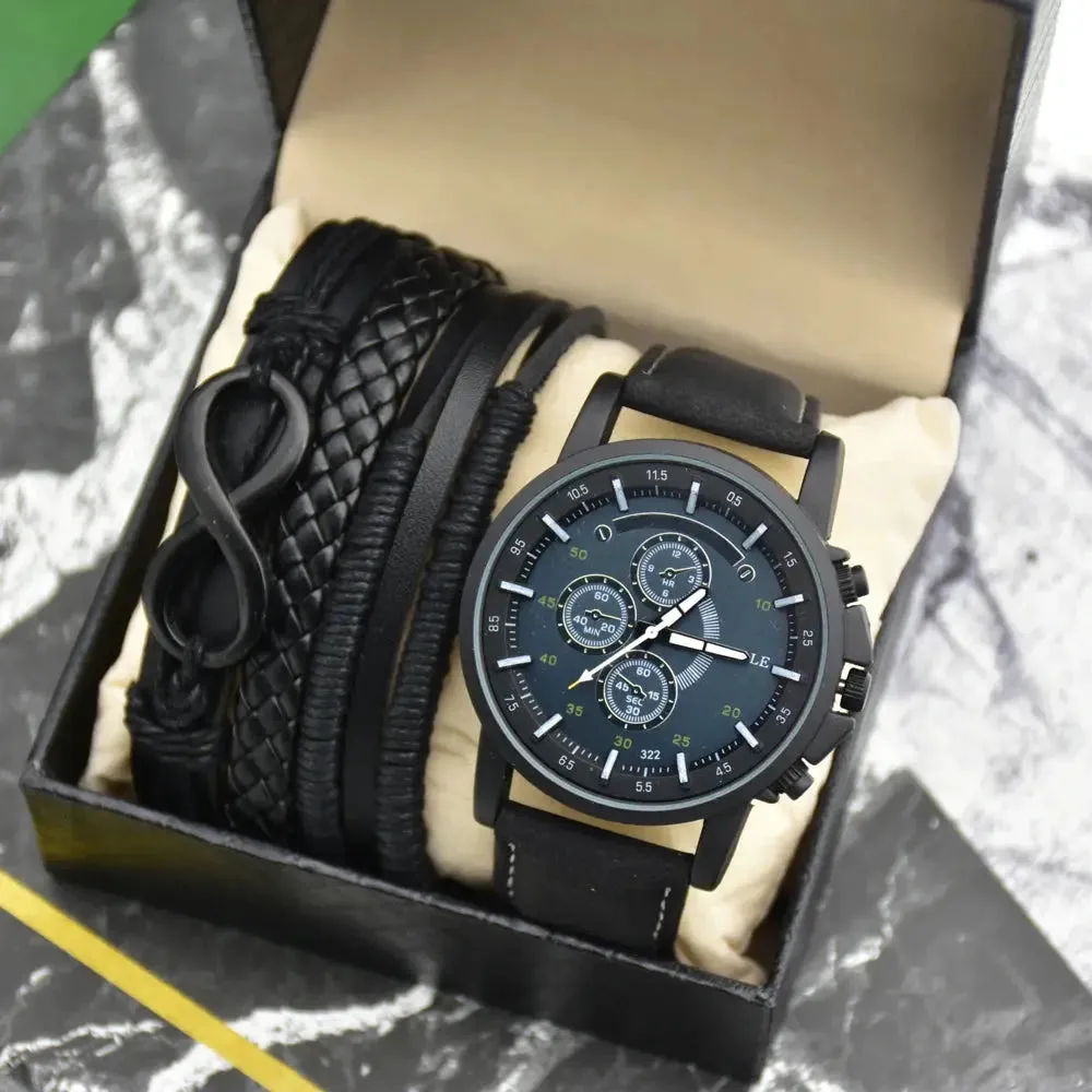 Fashion Mens Watch Set With Bracelets Top Brand Sport Quartz Watch Leather Waterproof Luminous Wirstwatch Sets Gift Box for Men