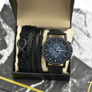 Fashion Mens Watch Set With Bracelets Top Brand Sport Quartz Watch Leather Waterproof Luminous Wirstwatch Sets Gift Box for Men