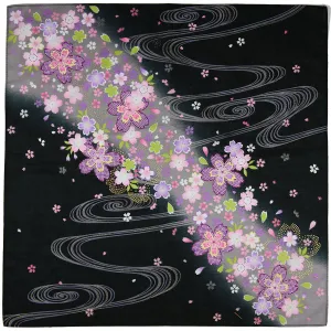 Floral Motif Cotton Handkerchief - Black