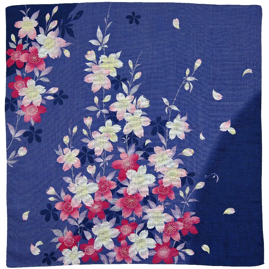 Floral Motif Cotton Handkerchief - Navy I