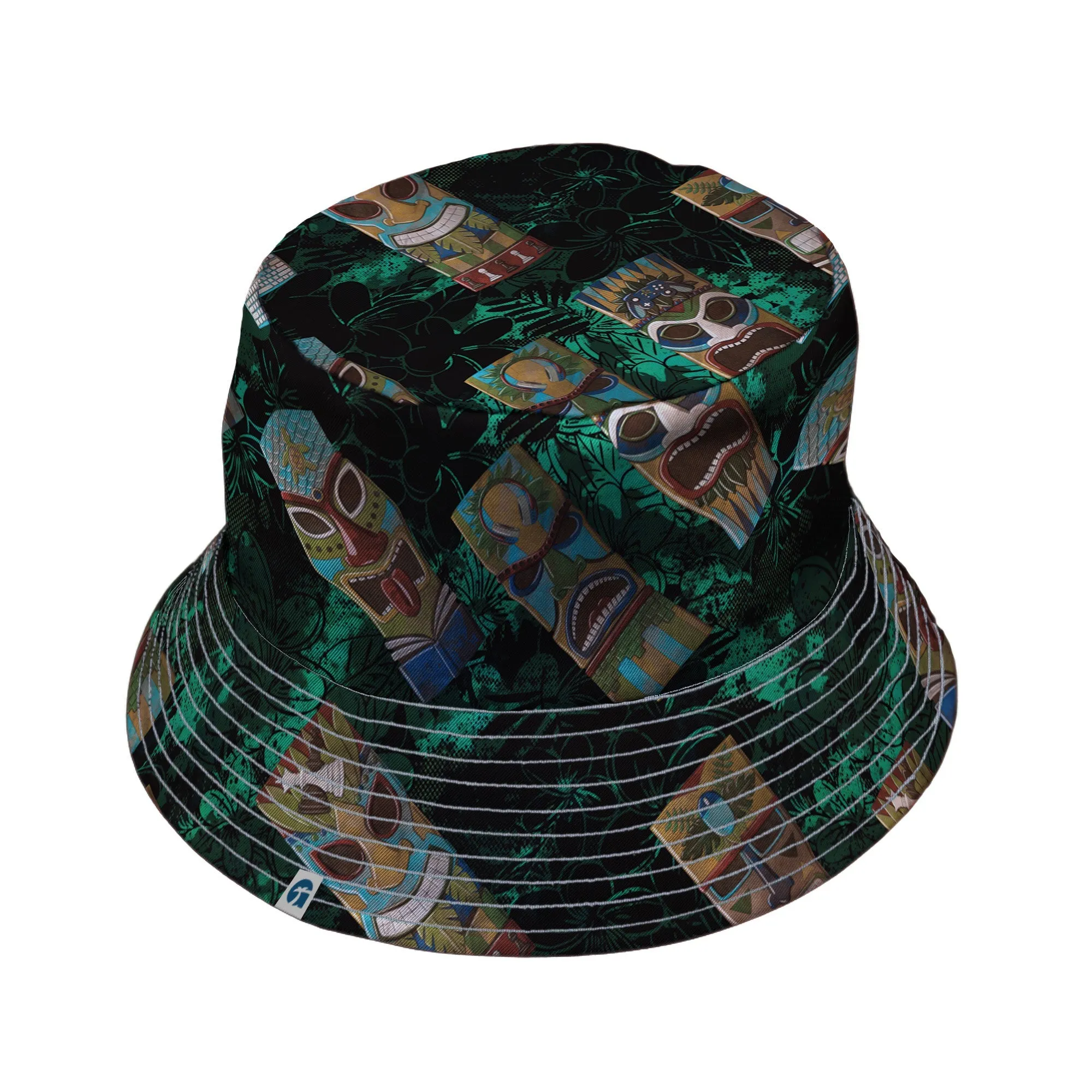 Geek Tiki Masks Dark Green Bucket Hat