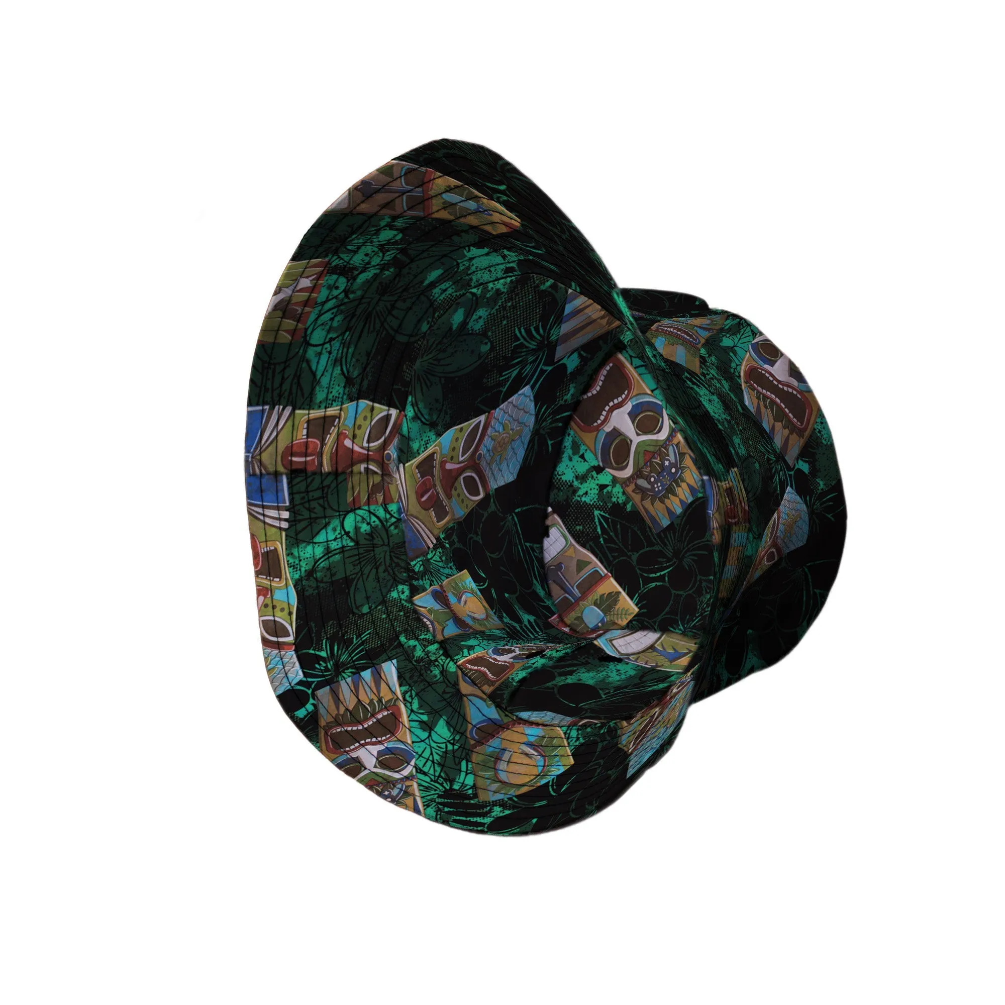 Geek Tiki Masks Dark Green Bucket Hat