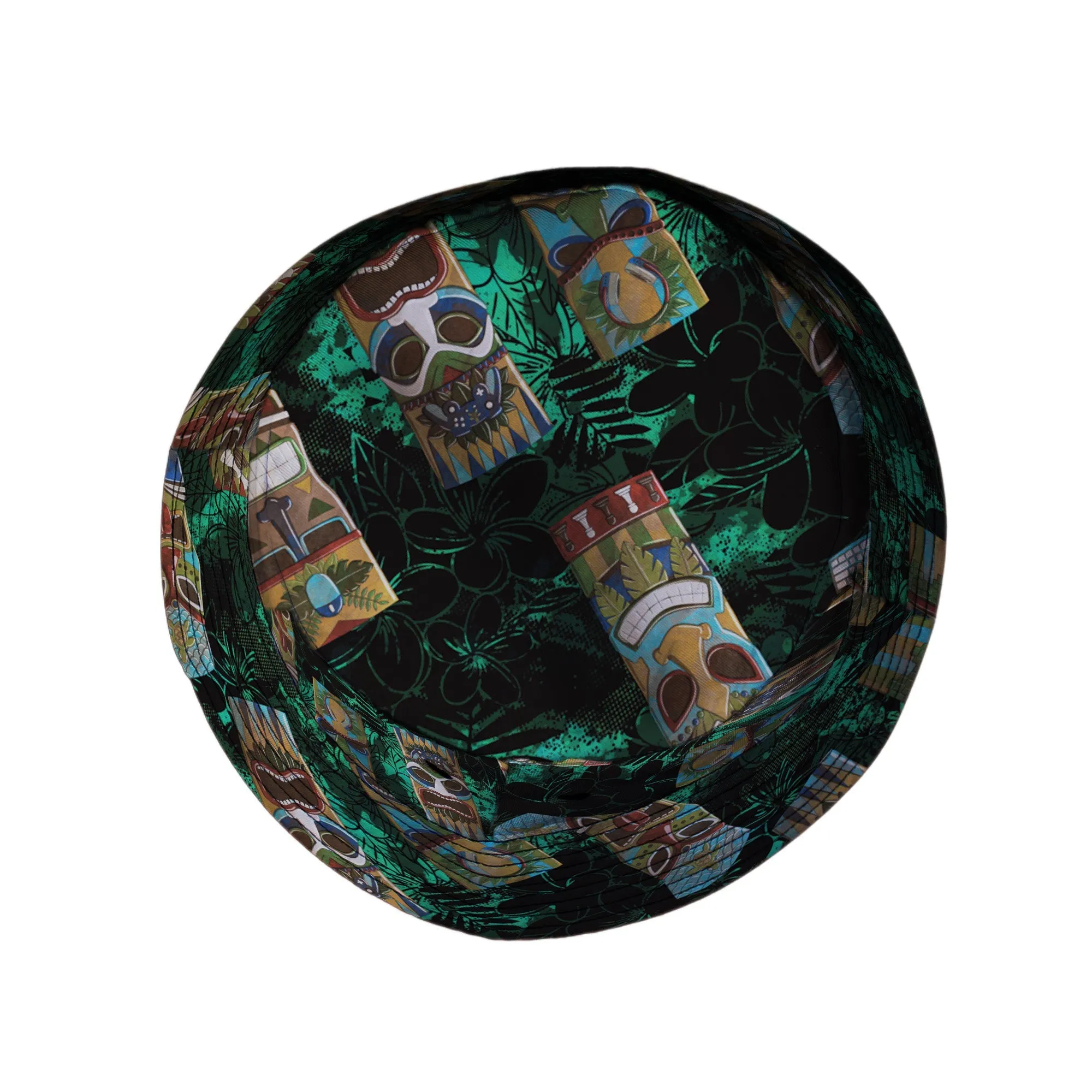 Geek Tiki Masks Dark Green Bucket Hat