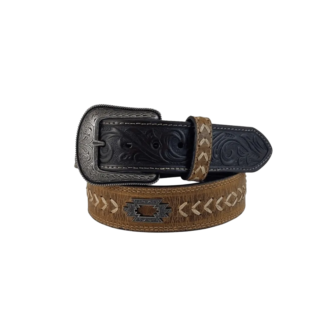 Gem Dandy Men's Two Tone Leather Aztec Concho Belt