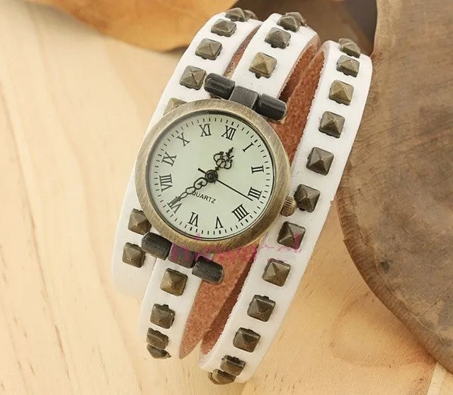 Genuine Leather Bracelet  Watch Women wristwatch women Retro Vintage Watch Large Wrap punk sqare band Dropshipping