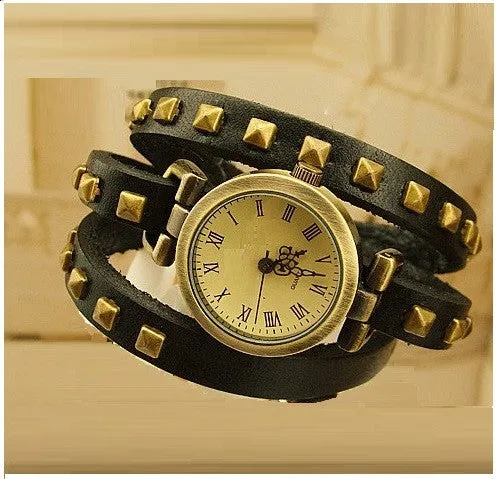 Genuine Leather Bracelet  Watch Women wristwatch women Retro Vintage Watch Large Wrap punk sqare band Dropshipping