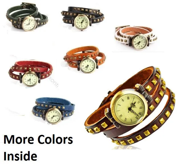 Genuine Leather Bracelet  Watch Women wristwatch women Retro Vintage Watch Large Wrap punk sqare band Dropshipping