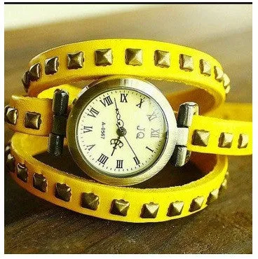 Genuine Leather Bracelet  Watch Women wristwatch women Retro Vintage Watch Large Wrap punk sqare band Dropshipping