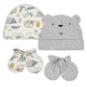 Gerber® Organic 4-Piece Baby Boys Bear Cap and Mitten Set