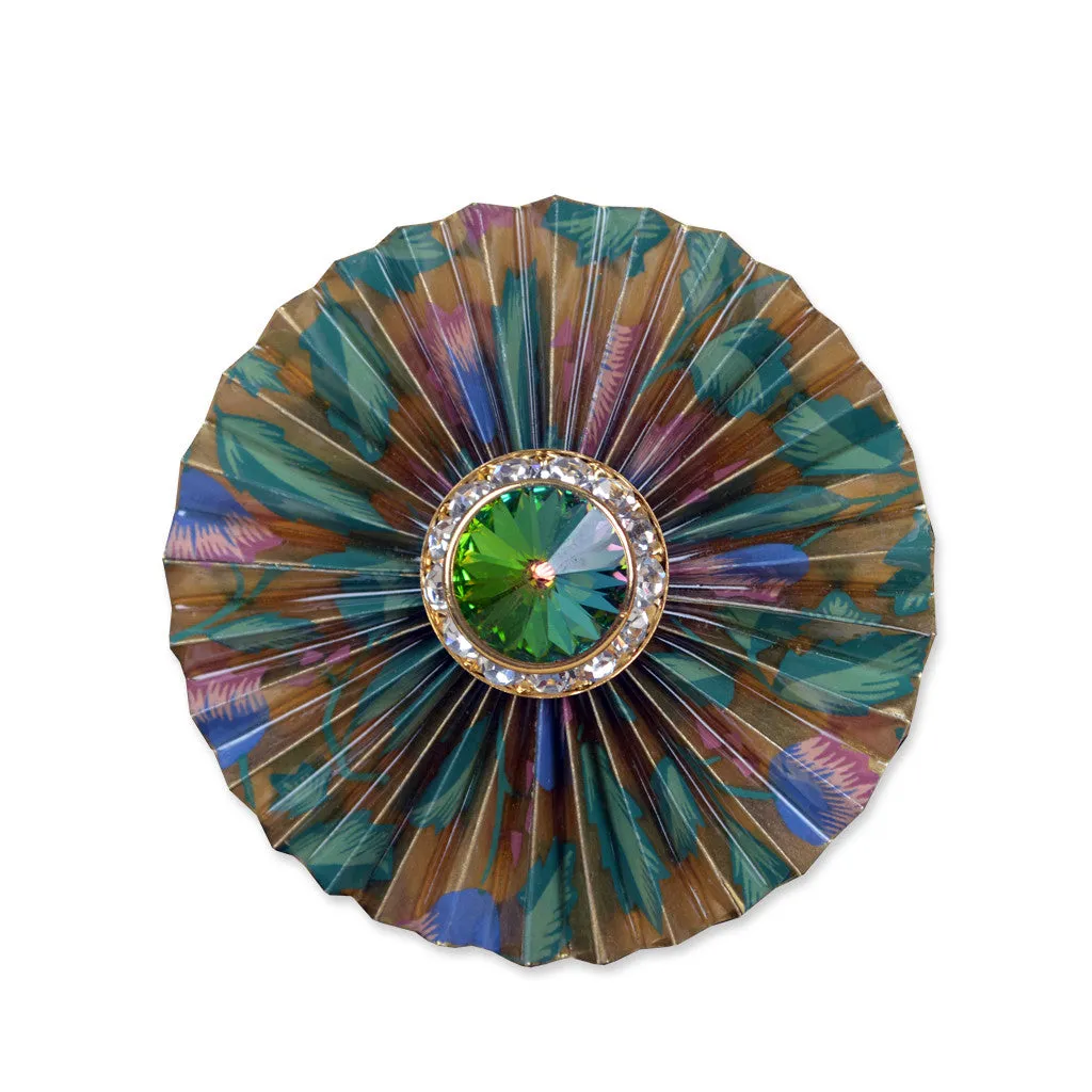 Gold/Pink/Green Circular Fan Brooch