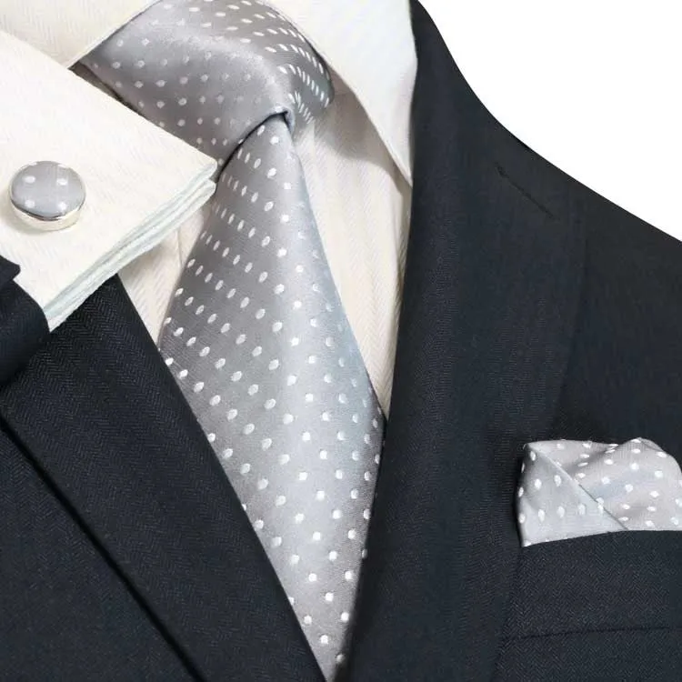 Gray and White Polka Dot Necktie Set JPM53N