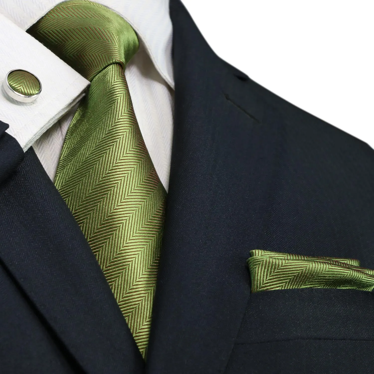 Green Silk Classic Woven Necktie Set- JPM1824W