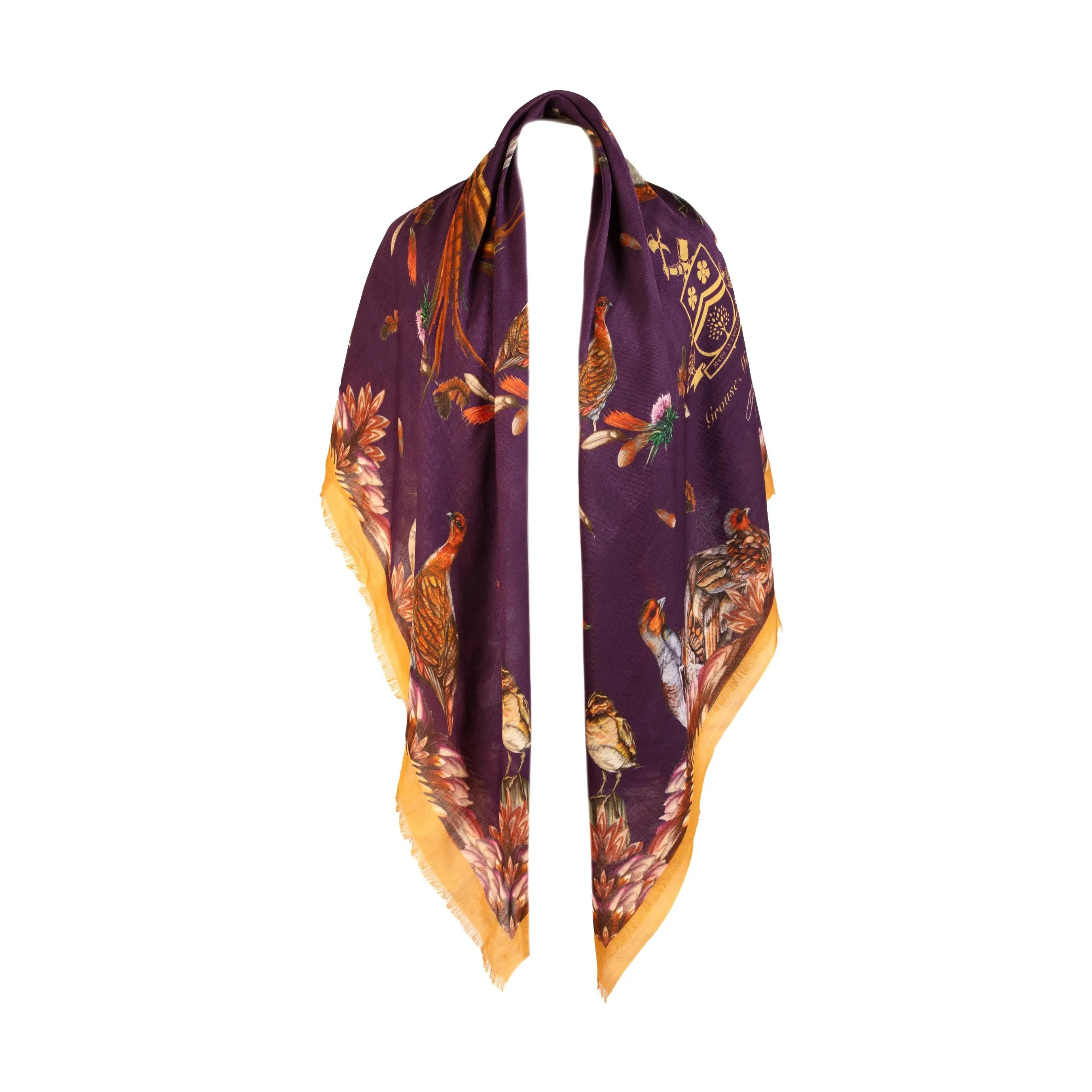 Grouse Misconduct Aubergine Purple and Gold Wool Silk Shawl