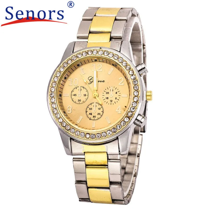 HF2016Faux Chronograph Quartz Classic Round Women Crystals Watch Gold & Silver Gift relogio feminino masculino Uhren relojesOC20