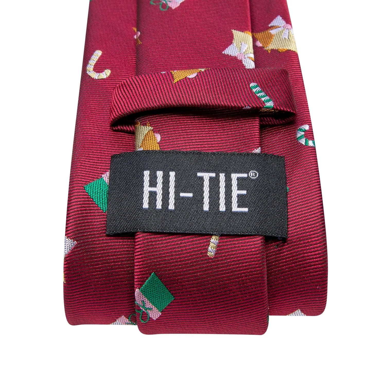 Hi-Tie Christmas Burgundy Red Novelty Men's Tie Hanky Cufflinks Set