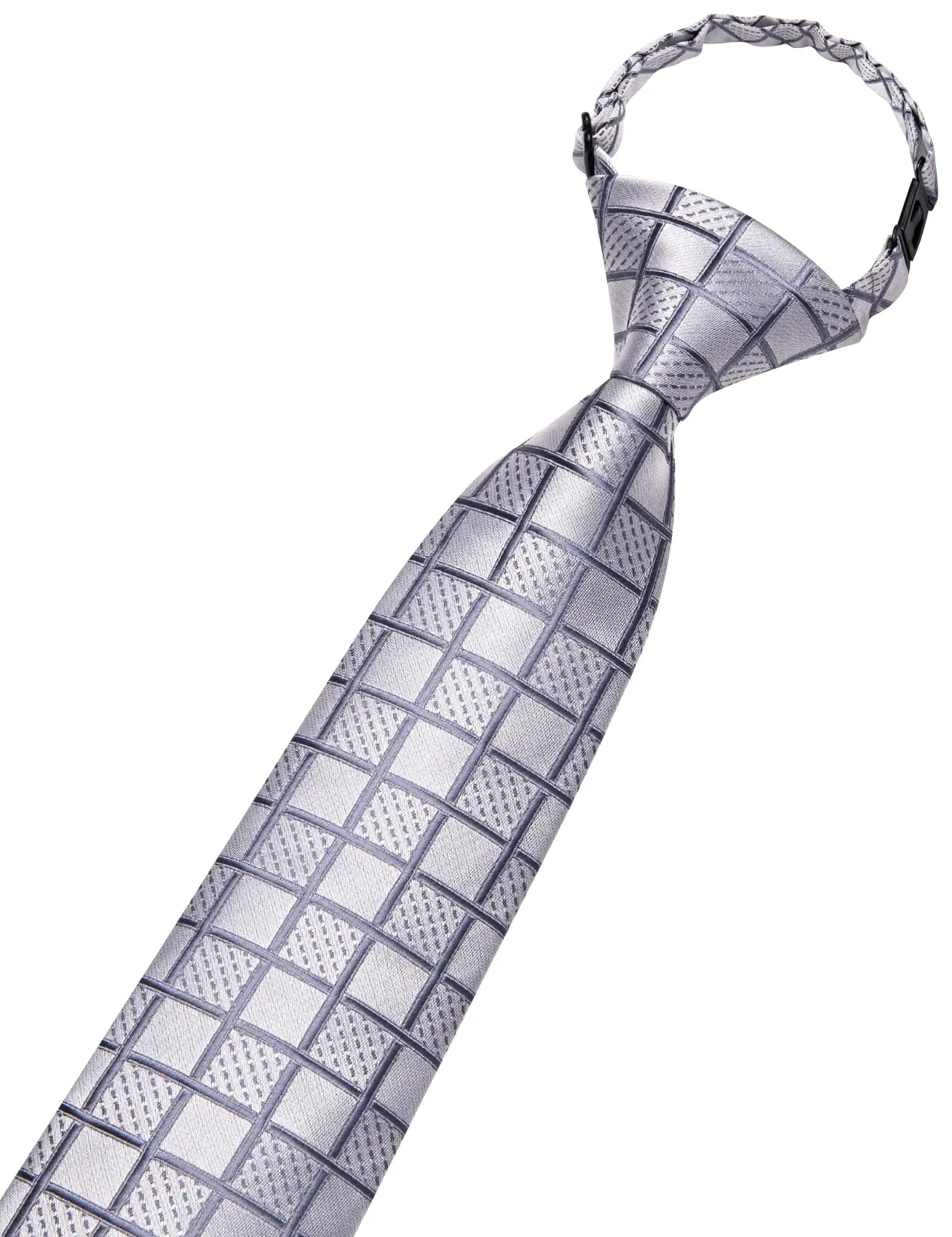 Hi-Tie Light Grey Boys Neckties Plaid Adjustable Kids Tie Hanky Set