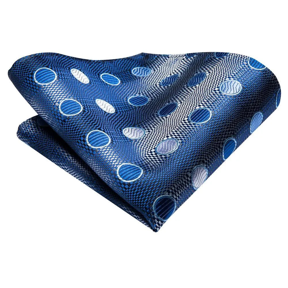 Hi-Tie Men's Handkerchief Blue Polka Dot Hanky Wedding Pocket Square