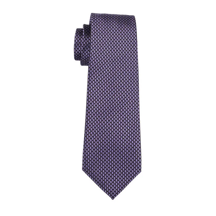 Hi-Tie Men's Purple Necktie Geometric Solid Tie Hanky Cufflinks Set