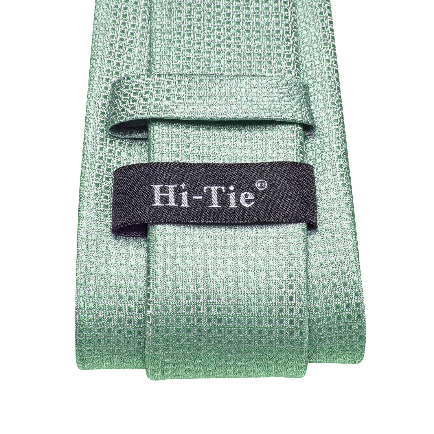 Hi-Tie Mint Greed Novelty Plaid Silk Tie Pocket Square Cufflinks Set