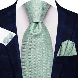 Hi-Tie Mint Greed Novelty Plaid Silk Tie Pocket Square Cufflinks Set