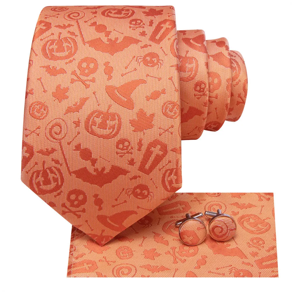 Hi-Tie Orange Pumpkin Lights Halloween Necktie Set