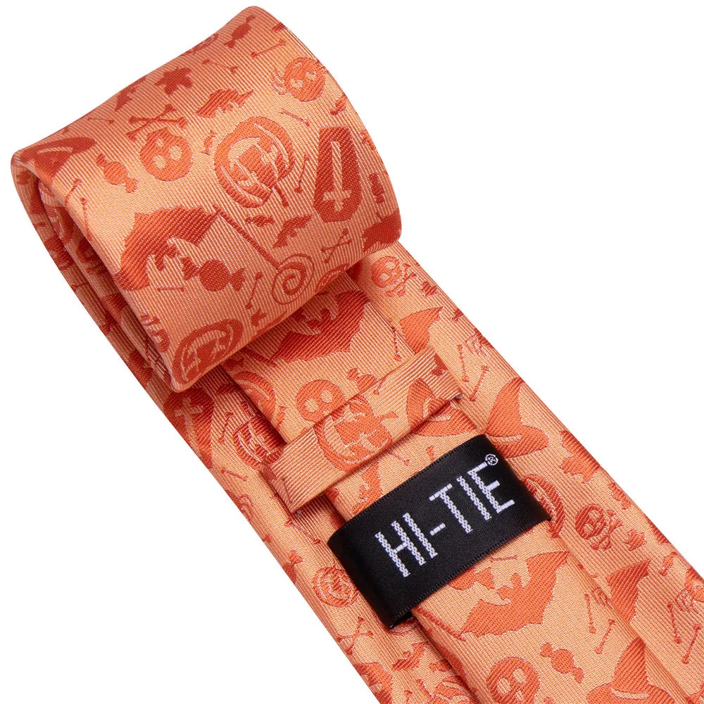 Hi-Tie Orange Pumpkin Lights Halloween Necktie Set