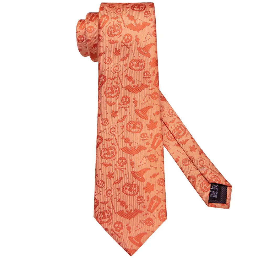 Hi-Tie Orange Pumpkin Lights Halloween Necktie Set