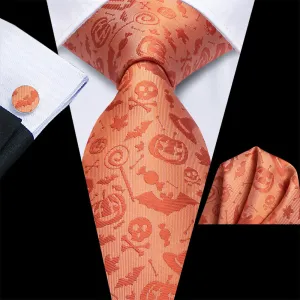 Hi-Tie Orange Pumpkin Lights Halloween Necktie Set