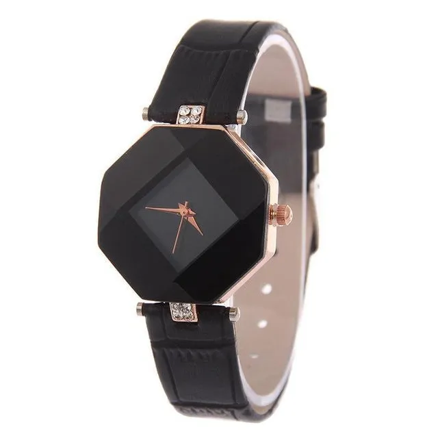 high-quality 2017 new 5color jewelry watch fashion gift table women Watches Jewel gem cut black geometry quartz wristwatches