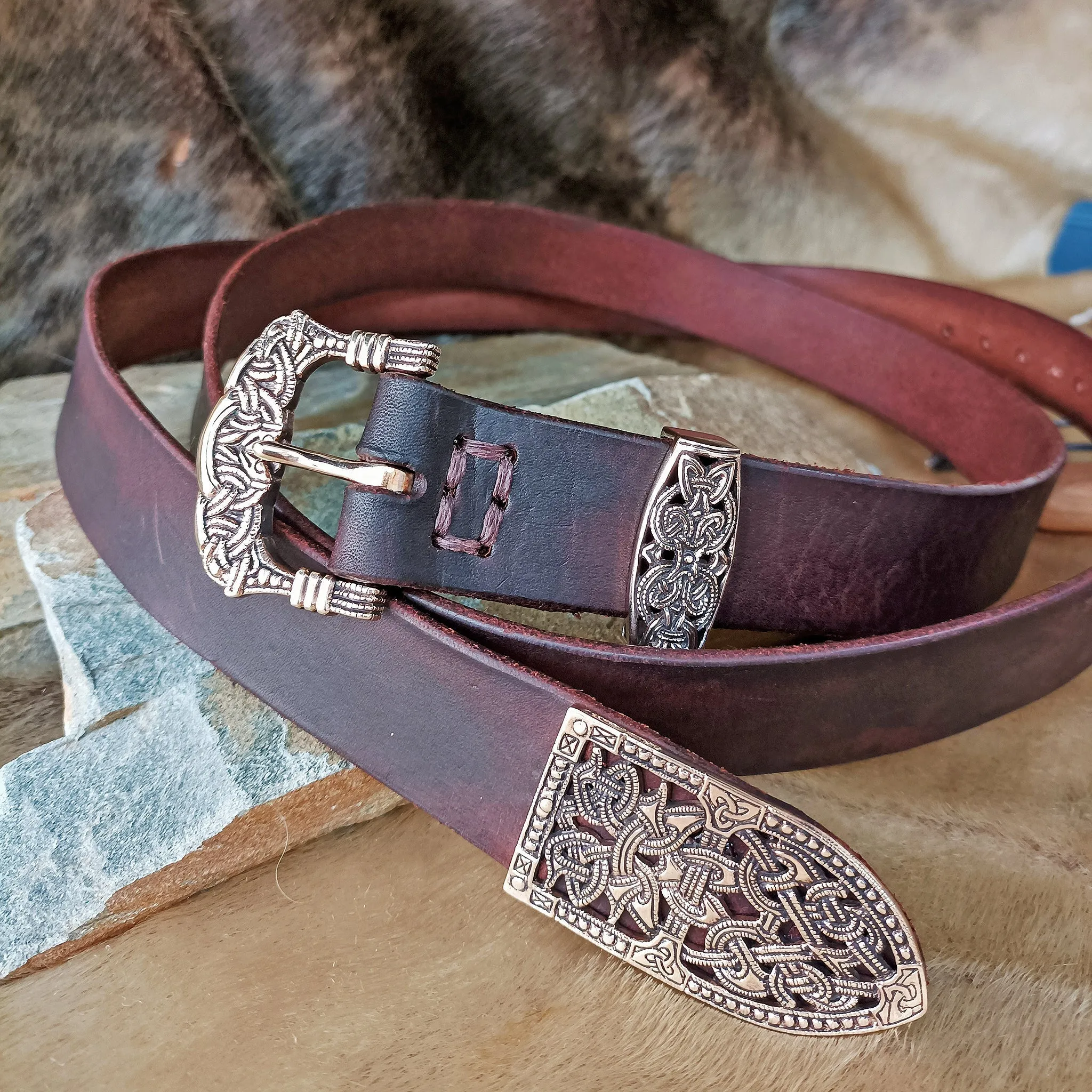 High Status Leather Viking Belt with Bronze Fittings