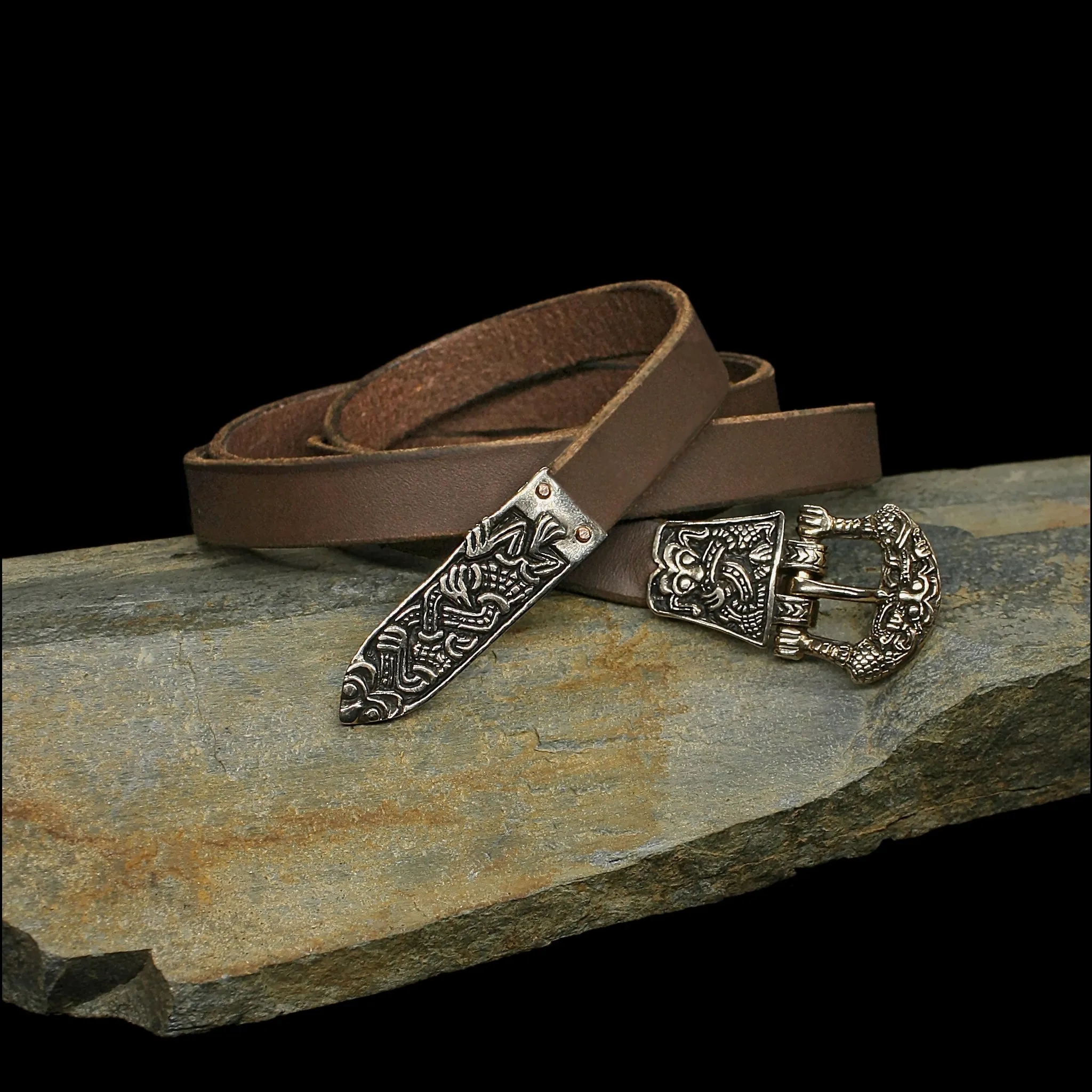 High Status Leather Viking Belt with Bronze Fittings