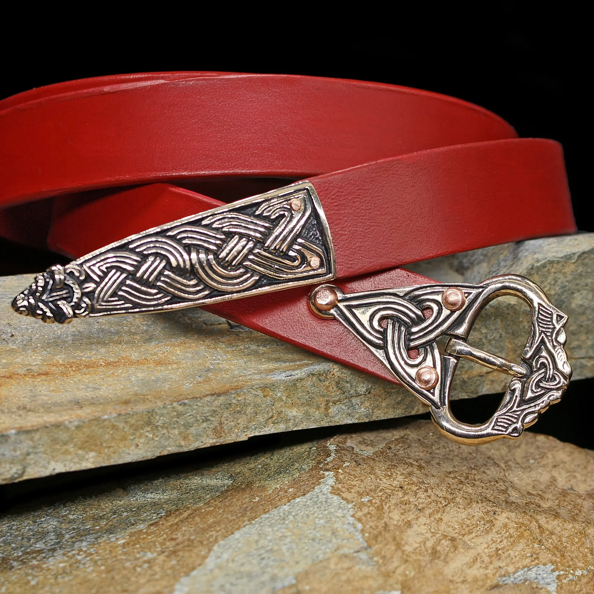 High Status Leather Viking Belt with Bronze Fittings