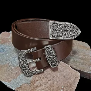 High Status Leather Viking Belt with Silver Fittings