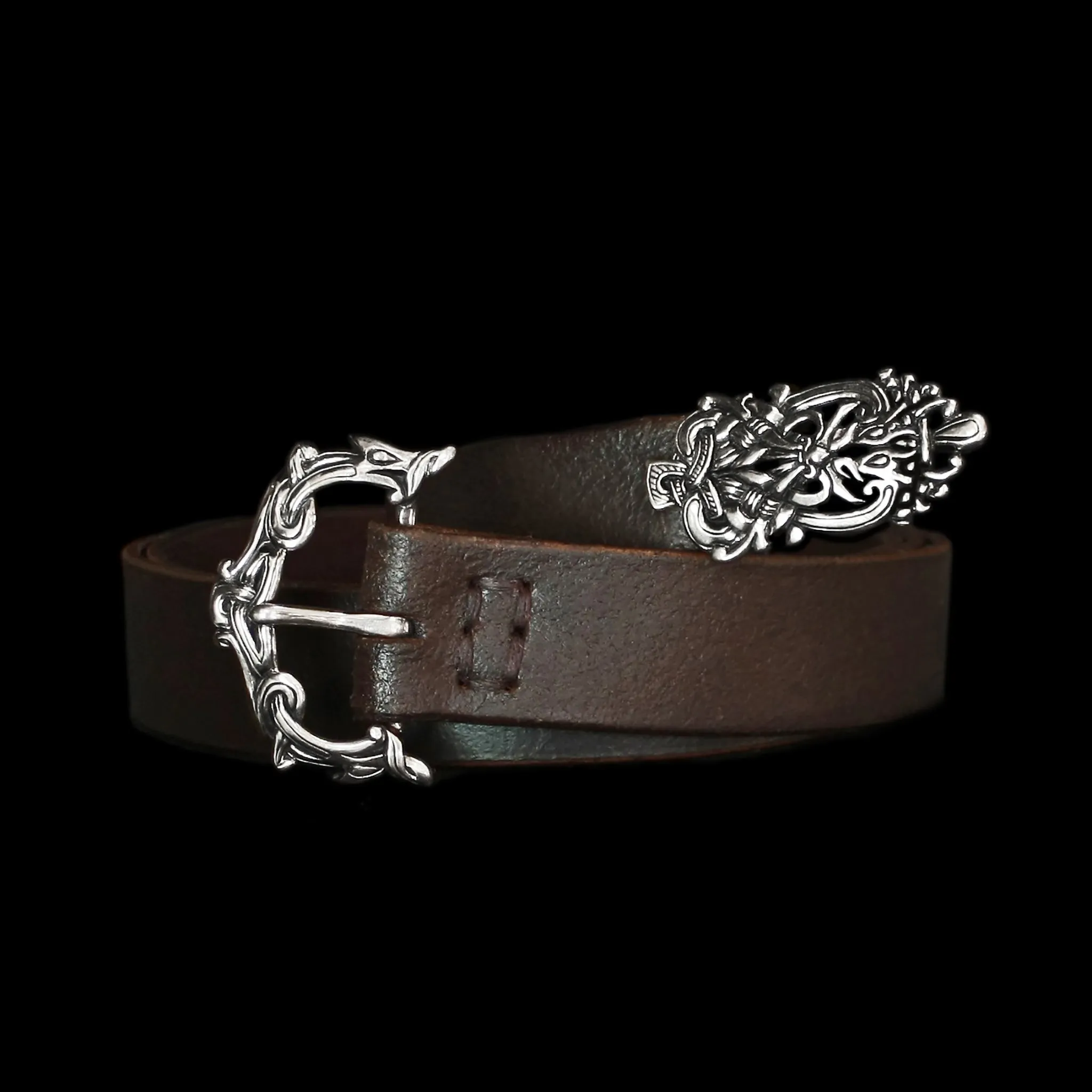 High Status Leather Viking Belt with Silver Fittings