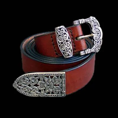 High Status Leather Viking Belt with Silver Fittings