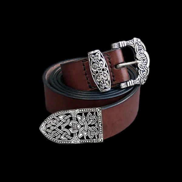 High Status Leather Viking Belt with Silver Fittings