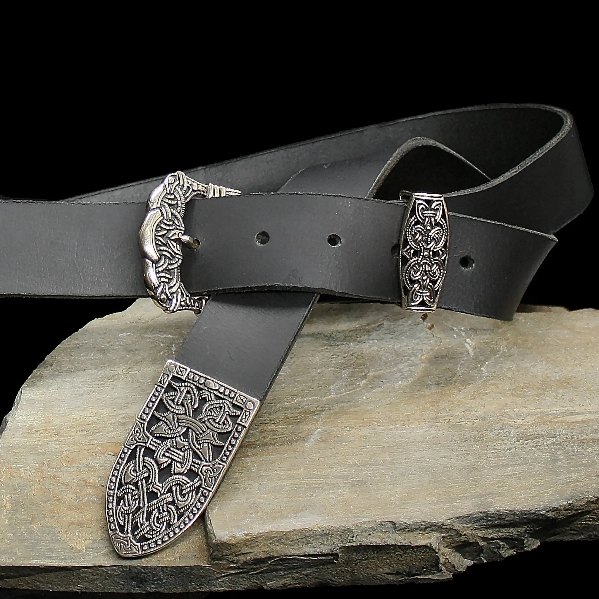 High Status Leather Viking Belt with Silver Fittings