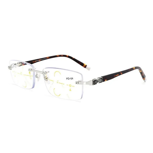 Hotochki Men's Rimless Square Titanium Alloy Progressive Reading Glasses 3255