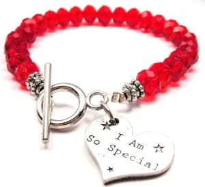 I Am So Special Heart Crystal Beaded Toggle Style Bracelet