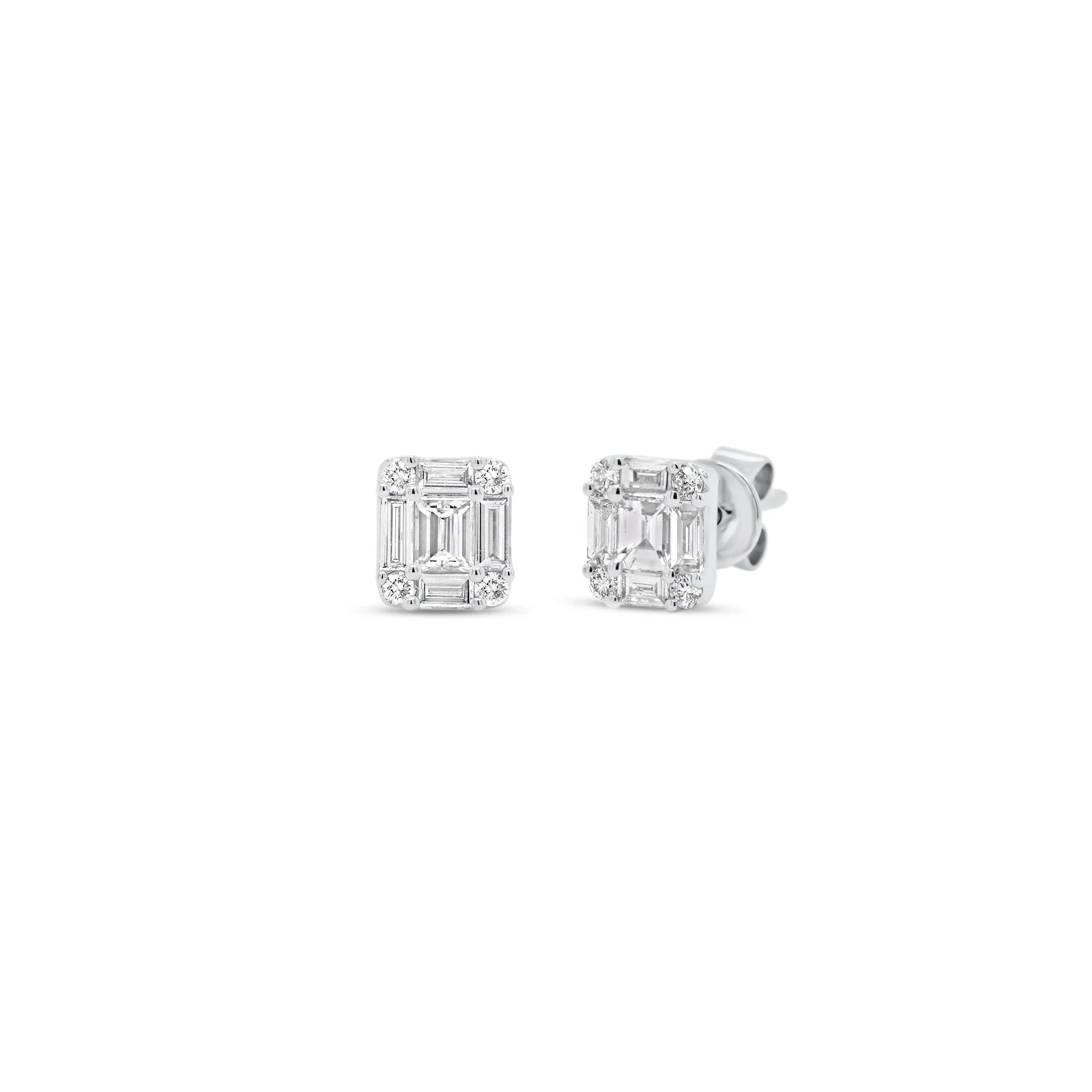 Illusion Emerald-Cut Diamond Small Stud Earrings