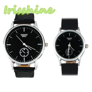 Irissshine #0094 Couple watches Classic Man Woman's Quartz Electronic Analog Leather Band Strip Wrist Watch