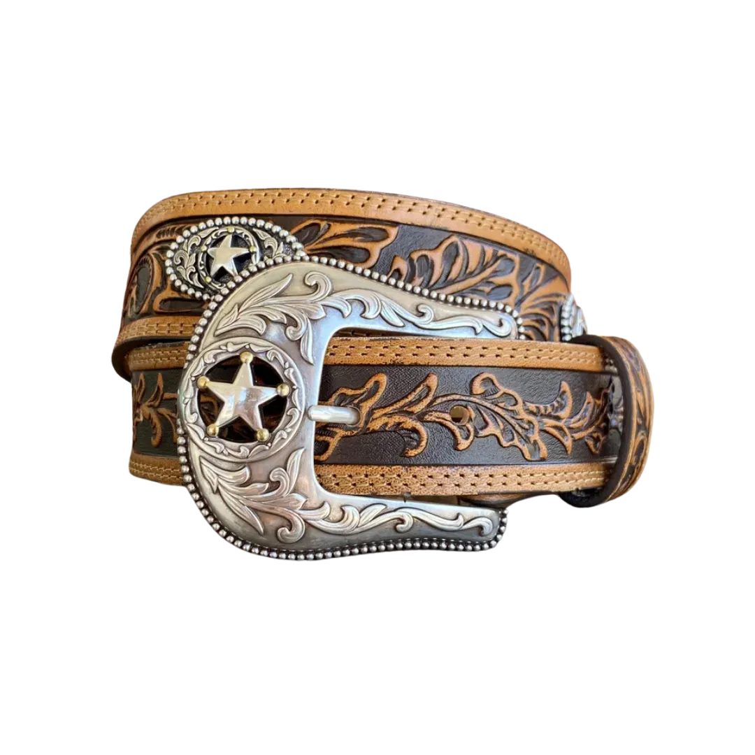 Justin Men's 5 Star Ranch Tan Floral Tooled Western Belt